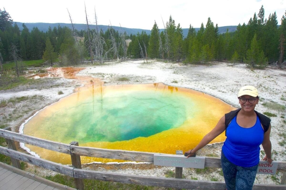Morning glory hot spring/geyser with yellow green and orange colors
